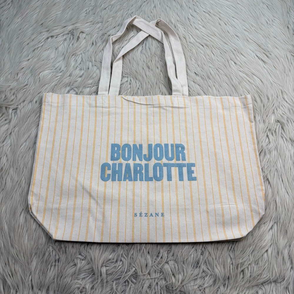 NEW Sezane Bonjour Charlotte Striped Canvas Tote Bag Shopper On the Road